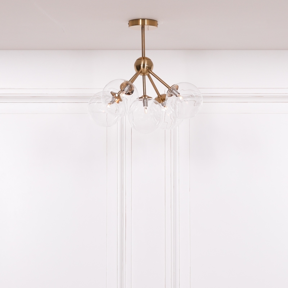 Product photograph of Gold Satin Arriba Sputnik Glass 5 Arm Ball Ceiling Light from Choice Furniture Superstore.